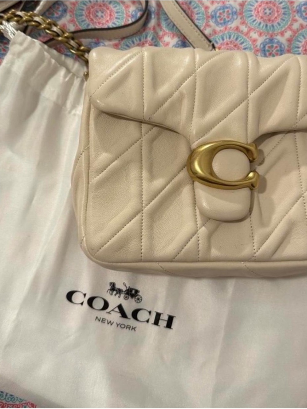 Coach Quilted Cream Tabby Bag with Gold 'C' Hardware